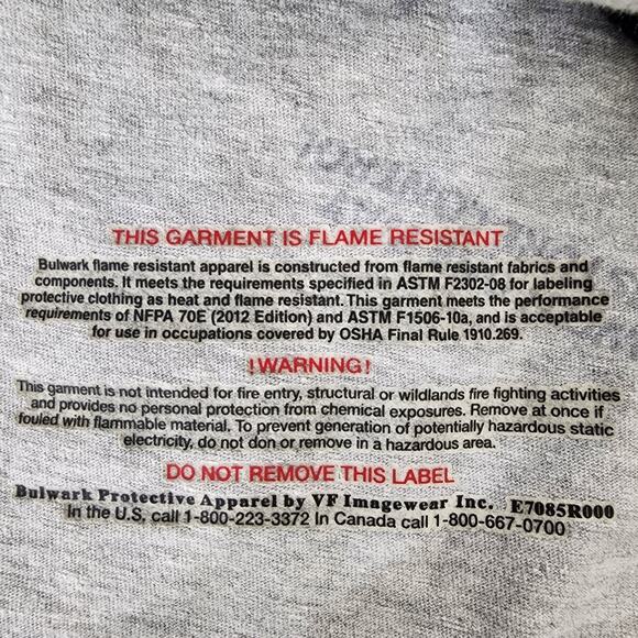 Bulwark Flame Resistant Mens T Shirt XL Short Sleeve Gray 6.4 ATPV ARC Rating - Picture 12 of 13